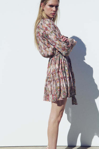 Puff Long Sleeve Ruffle Hem Mini Dress