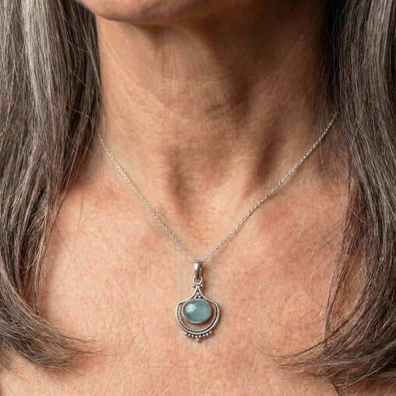 Boho Opal Necklace In Silver