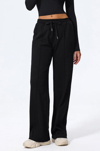 Relaxed Straight Leg High Waist Knit Pants