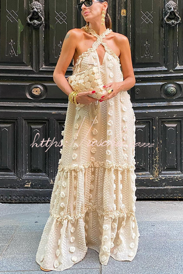 Sweet by the Sea Flower Decor Halter Maxi Dress
