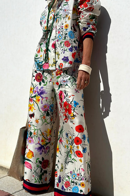 Fabulous Fiesta Satin Unique Print Button Down Oversized Blouse
