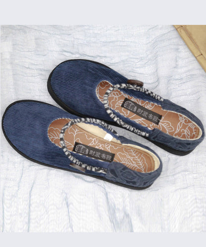 Green Flat Feet Shoes Cotton Fabric Buckle Strap Flat Shoes