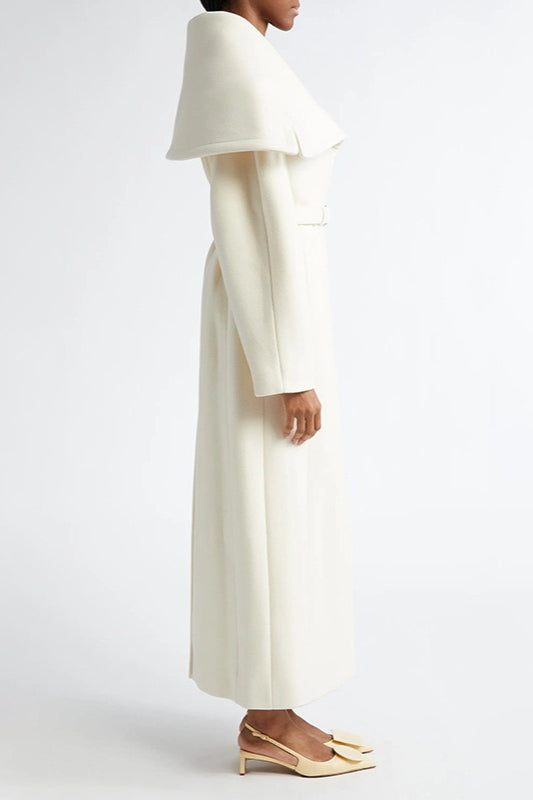 Wide Lapel Long Wool Blend Overcoat