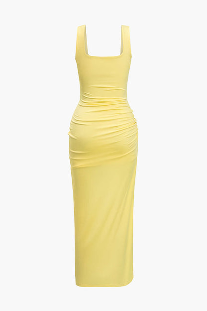 Color Y2k Twist Front Cut Out Slit Midi Dress