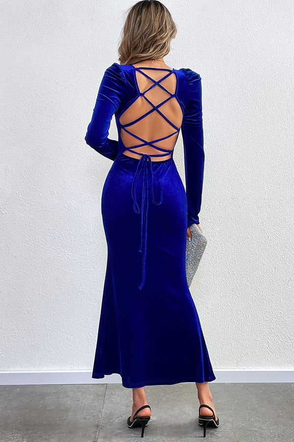 Velvet Long-sleeved Backless Slim Fit Fishtail Maxi Dress