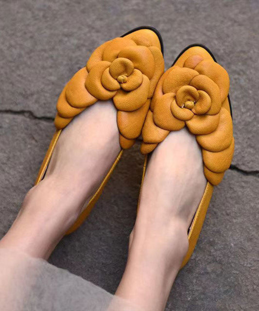 Yellow Cowhide Leather Splicing Flat Feet Shoes
