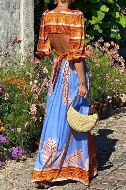Print Backless Maxi Dress