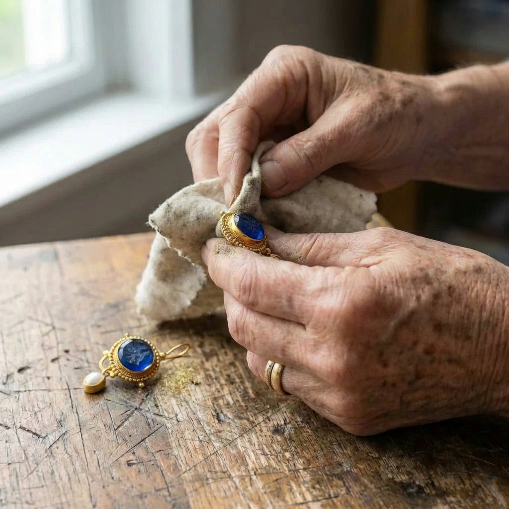Vintage Blue Pearl Gold Earrings