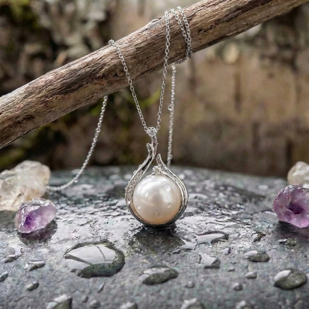Vintage Silver Teardrop Pearl Necklace
