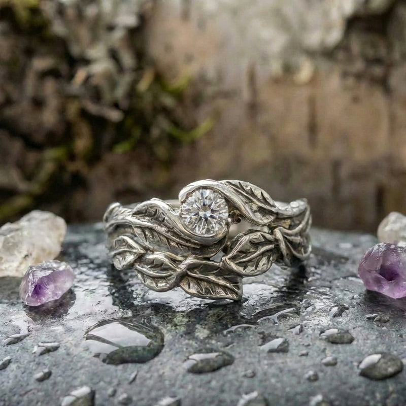 Vintage Silver Leaf Zirconia Ring