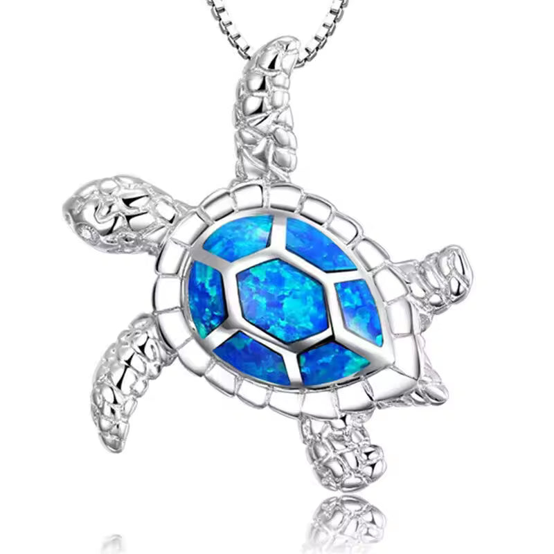 Elegant Opal Turtle Necklace