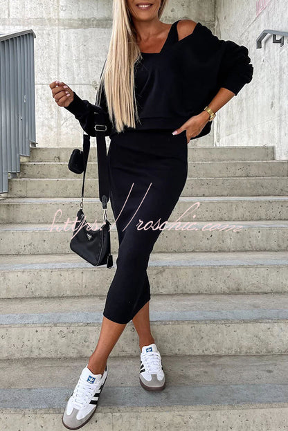 Around the World Hooded Sweatshirt and Slip Maxi Skirt Two Piece Set