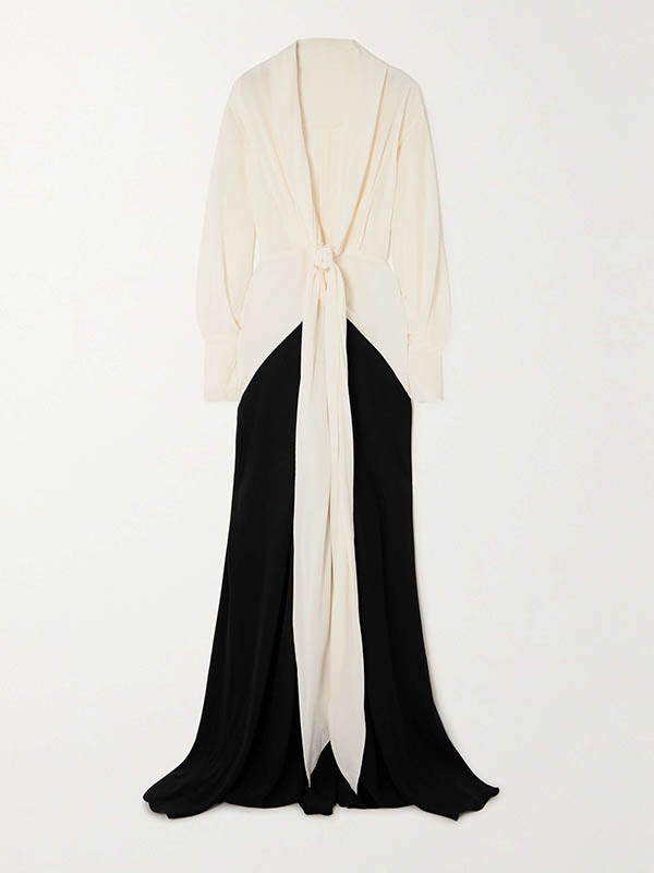 Long Sleeves Loose Contrast Color V-neck Evening Dresses Maxi Dresses