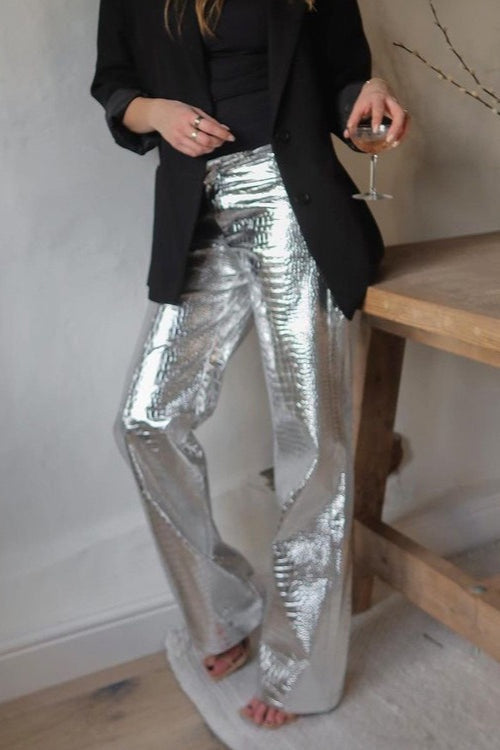 Pu Leather Scale High Waist Long Pants