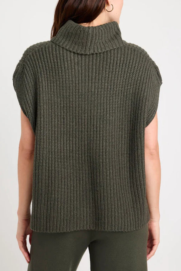 Comfortable and Luxe Knit Turtleneck Cap Sleeves Lightweight Sweater
