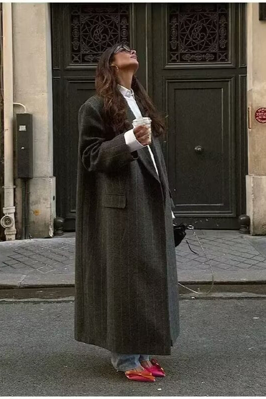 Knit Stripe Wool Blend Overcoat