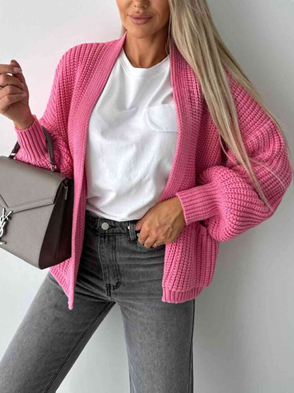 Color V-neck Long-sleeved Knitted Cardigan