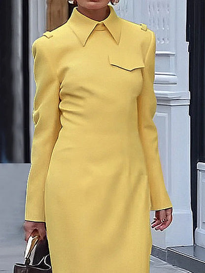 Long Sleeves Loose Color Split-joint Lapel Maxi Dresses