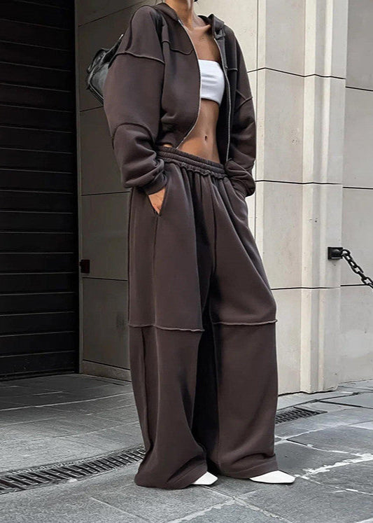 Downtown Energy - Oversized Zip Hoodie & Wide-leg Pants Set