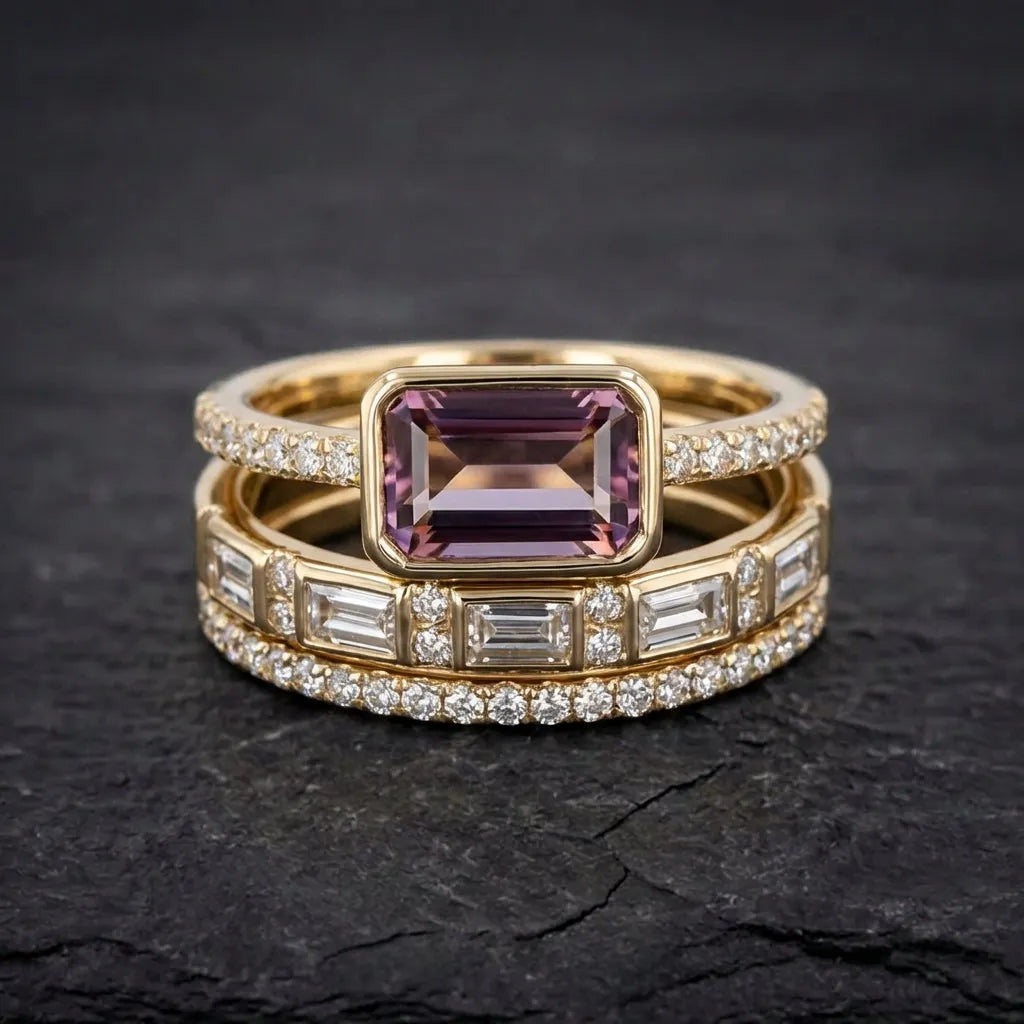 Vintage Bright Glass Ring Set