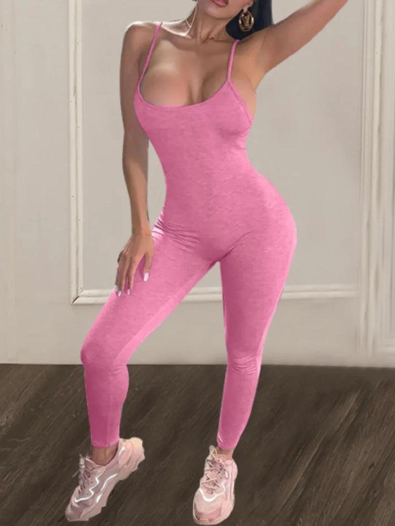 Sxy Cami Skinny Jumpsuit U Neck Sleeveless Sheath Body-shaping Stretchy Simple Bodysuits Long Romper for – Sleeveless Sheath Body-shaping Stretchy Simple Bodysuits Long Romper for