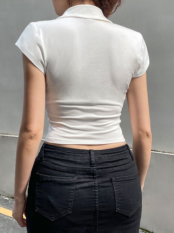 White Y2k Pocket Button Down Cropped Blouse