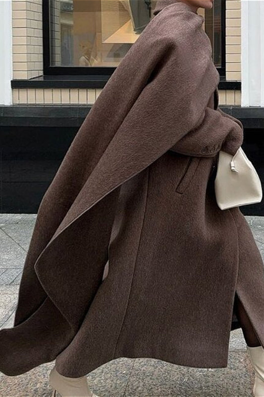 Scarf Collar Longline Woolen Overcoat