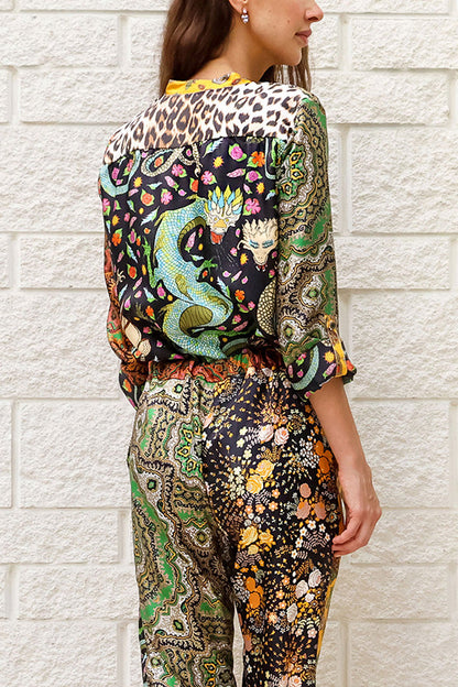 Dragon of My Eye Paisley Printed Patchwork Blouse