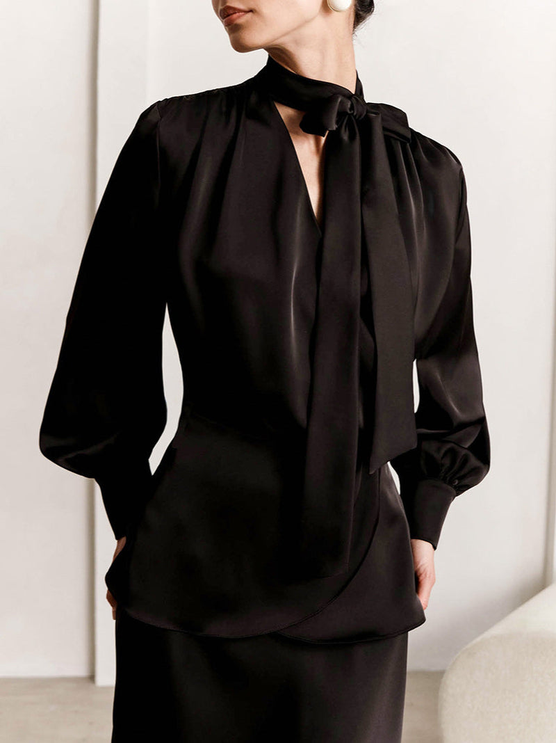 V-neck Tie Slim Fit Blouse