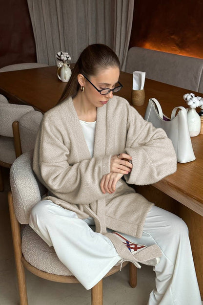 Tie-waist Wool Blend Midi Coat
