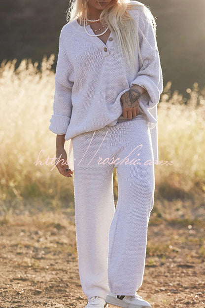 Heather Hailey Color Button V Neck Top and Pant Two Piece Set