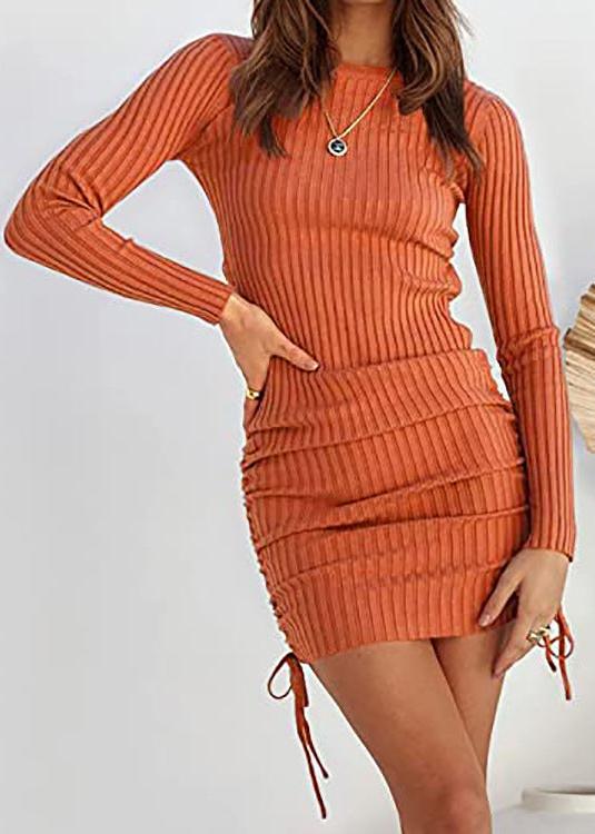 Drawstring Knit Long-sleeve Mini Dress - Fall Essential
