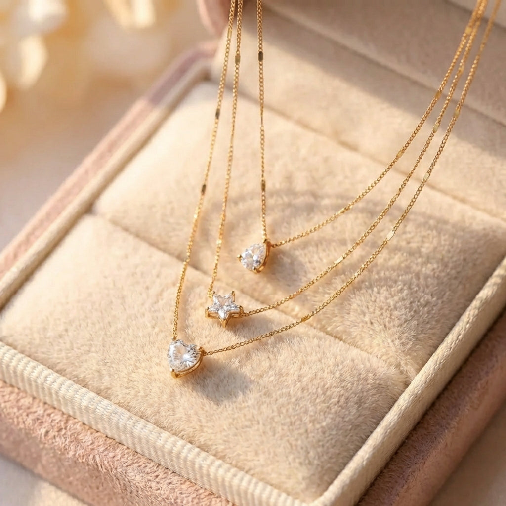 Three Pendant Necklace With Gold Zirconia