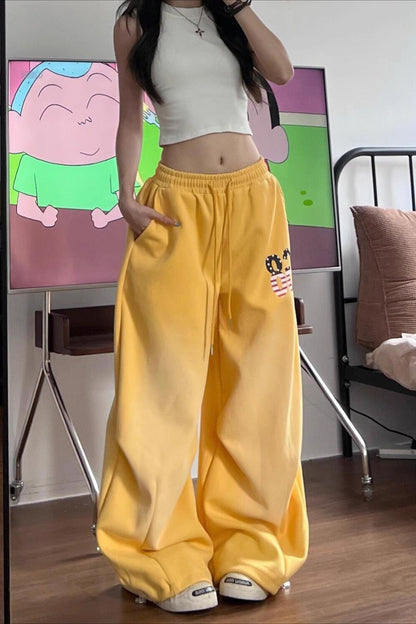 Yellow Graphic Loose Sweat Pants