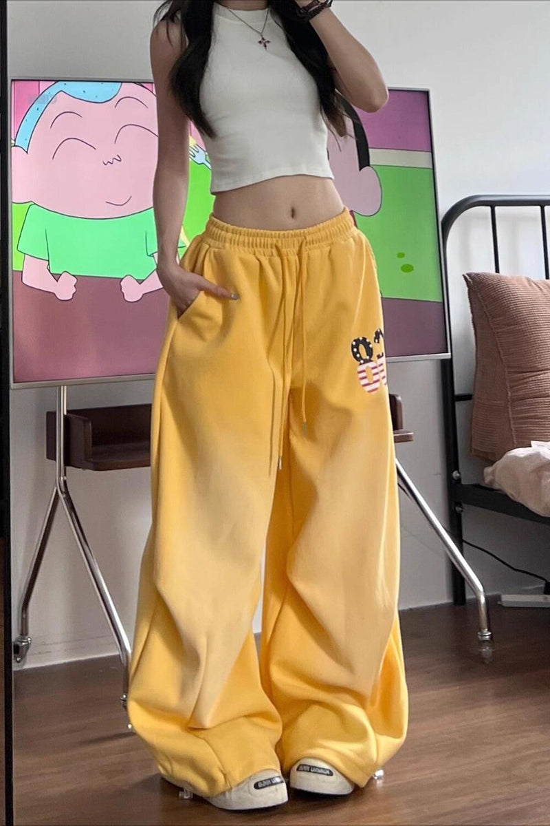Yellow Graphic Loose Sweat Pants