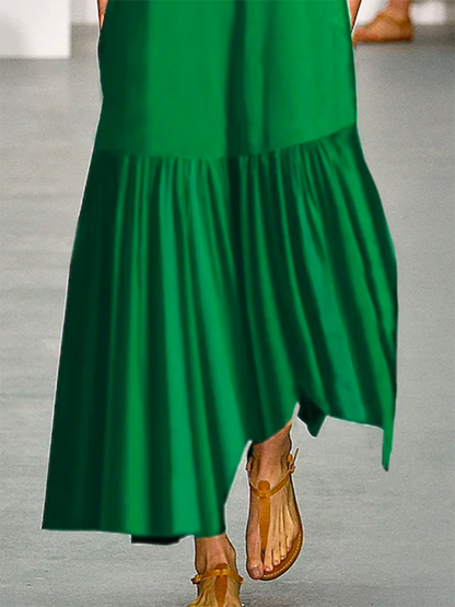 A-line Loose Color Split-joint Round-neck Maxi Dresses