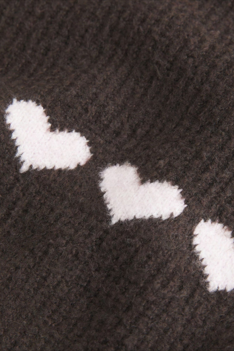 Heart Fair Isle Striped Long Sleeve Knit Sweater