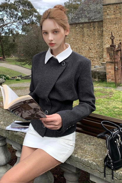 Wool Faux Two-piece Tapered Notch Collar Coat
