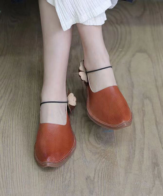 Handmade Retro Flat Shoes for Brown Cowhide Leather