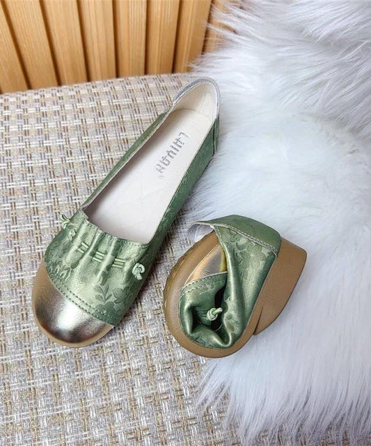 Green Print Cinched Splicing Flat Feet Shoes