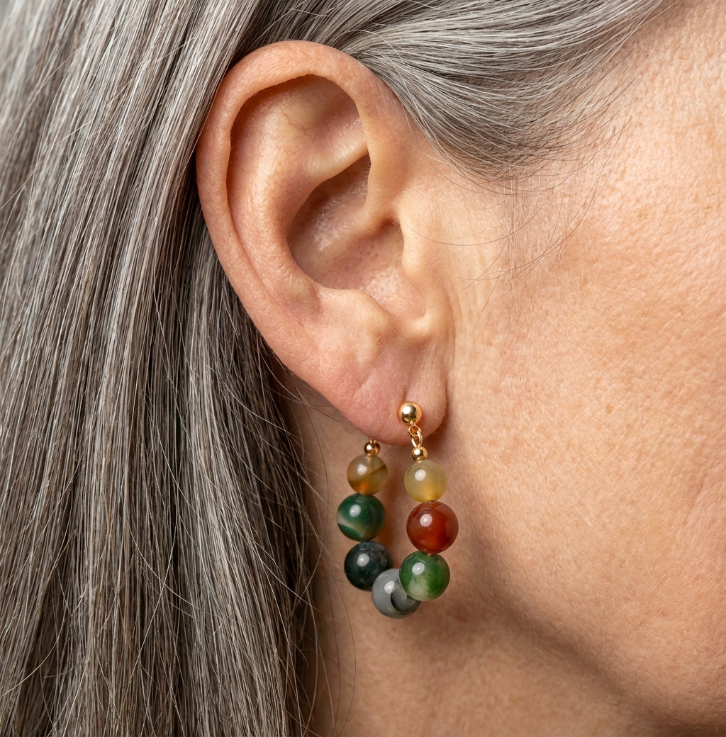 Elegant Stone Beaded Hoop Earrings