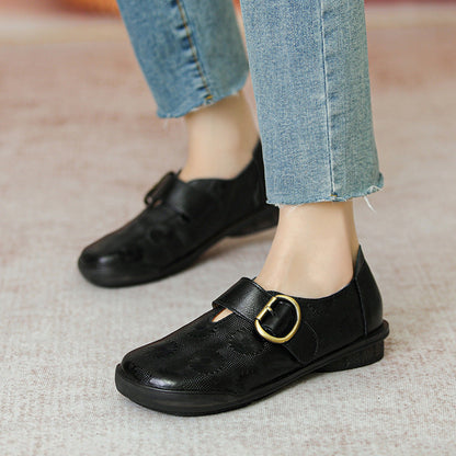 Retro Leather Bickled Flat Shoes
