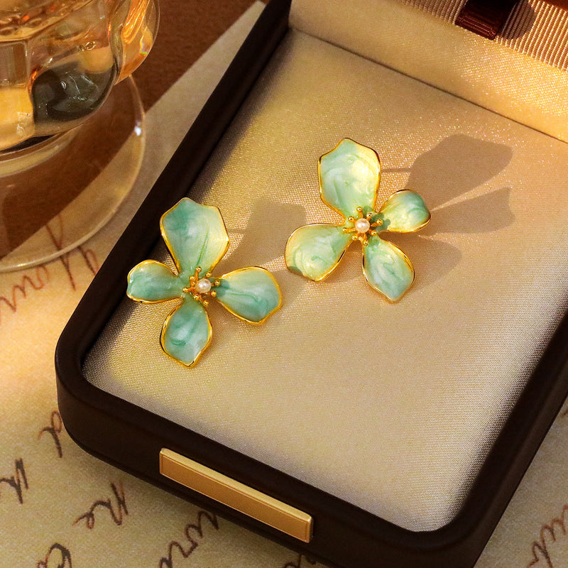 Elegant Jade Flower Earrings