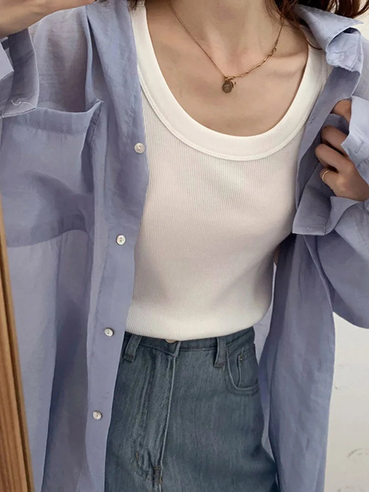 Summer Knitted Color Tanks Top White Skinny Camisole Basic Camisole T-shirt