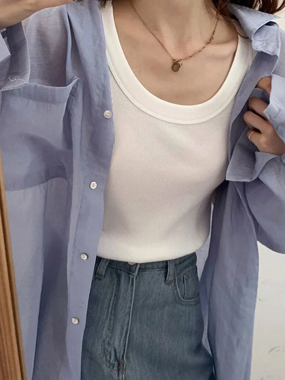 Summer Knitted Color Tanks Top White Skinny Camisole Basic Camisole T-shirt