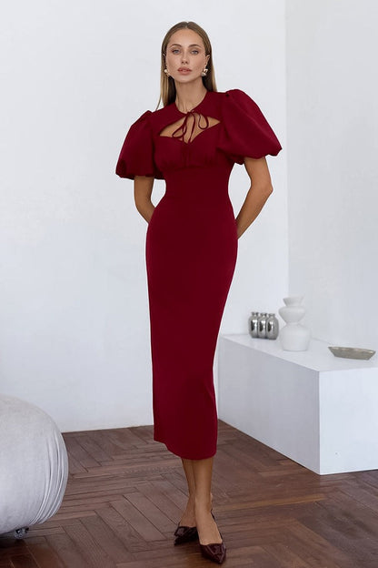 Puff Sleeve Bodycon Maxi Dress