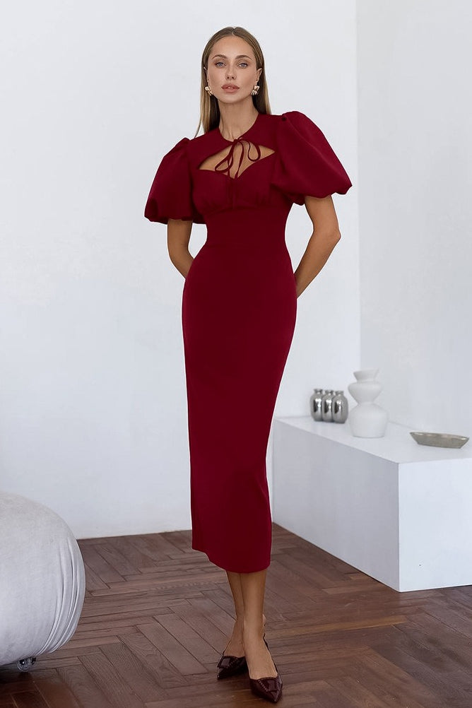 Puff Sleeve Bodycon Maxi Dress