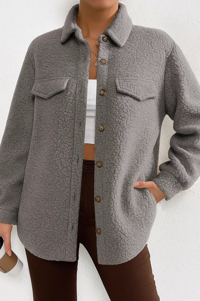 Color Lapel Fleece Coat