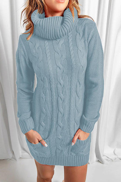 Relax More Cable Pocketed Knit Mini Dress
