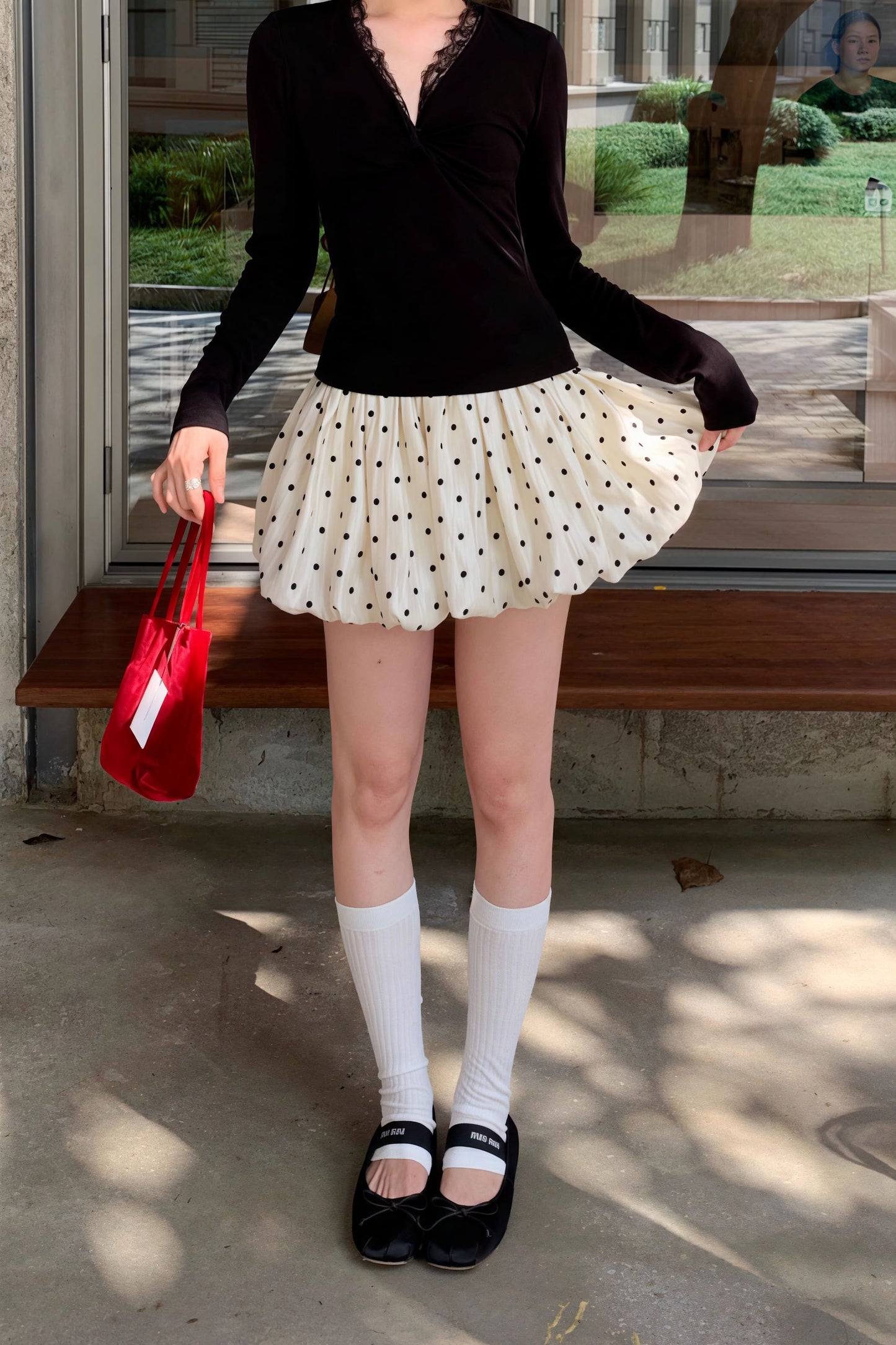 Retro Polka Dot Elastic Waist a Line Mini Skirt